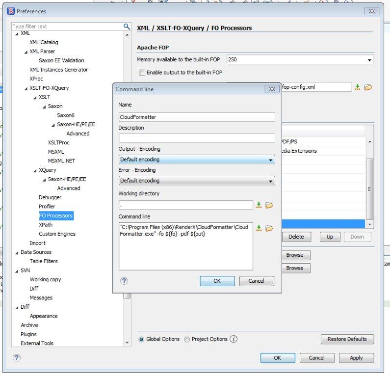 Using the CloudFormatter remote PDF rendering service with oXygen XML Editor